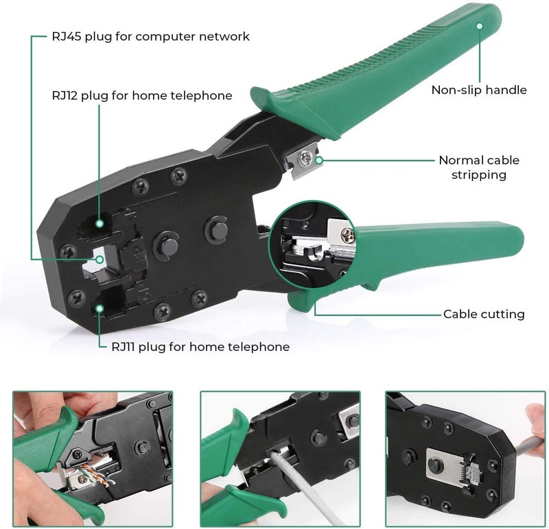 SGILE 9-in-1 Portable Crimping Tool Kit, 8P8C 6P6C 4P4C Connectors, RJ11/RJ12/RJ45 Cat5 Cat5e Network/Phone Cable Tester, Black - Image 4